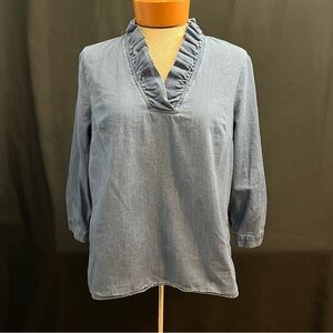 EUC - Crown & Ivy Denim looking shirt  - high ruffle collar - size medium